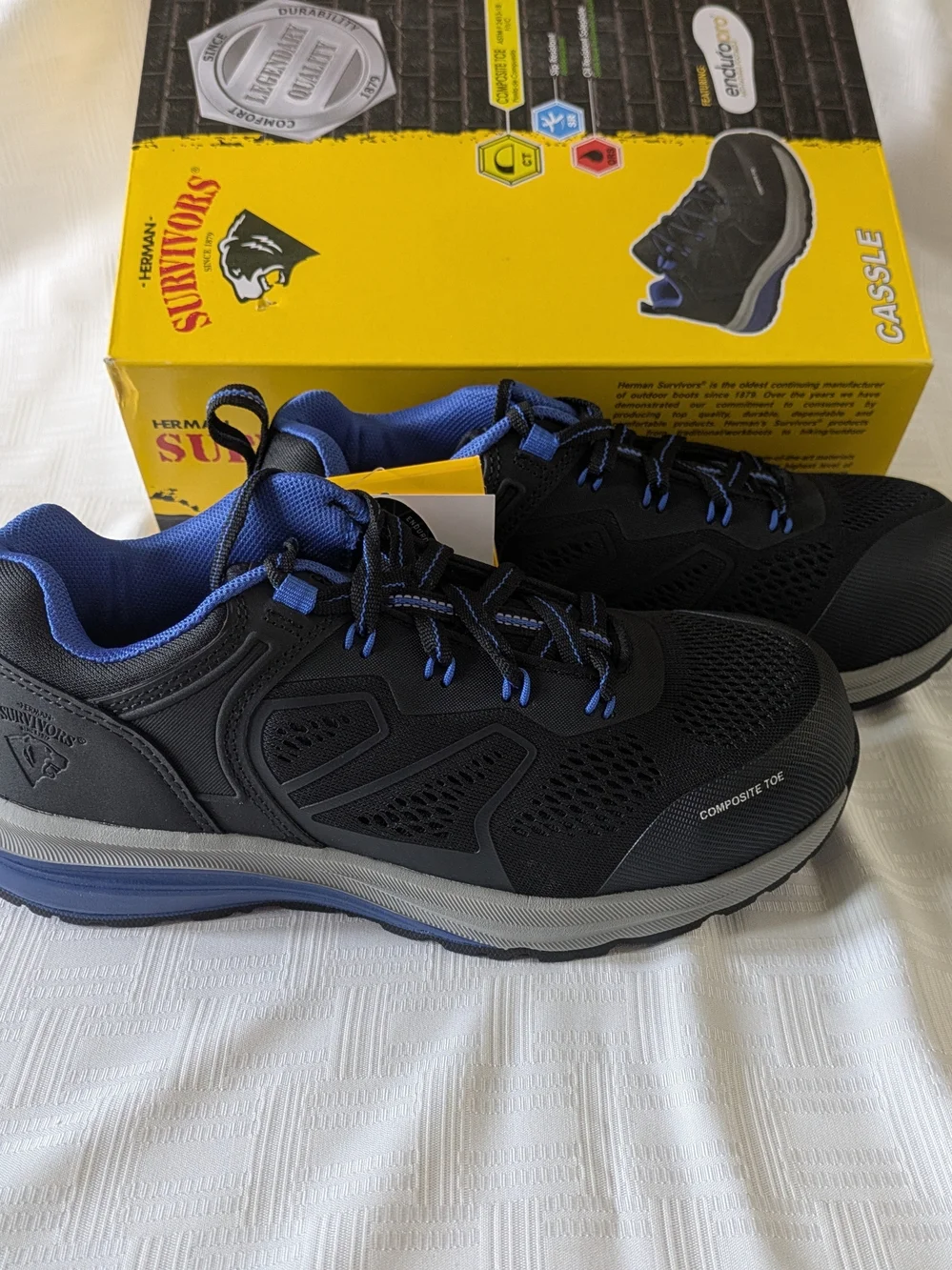 ​Herman Survivors Cassle Womens Composite Toe Work Shoes Black Blue Size 8.5 NWT